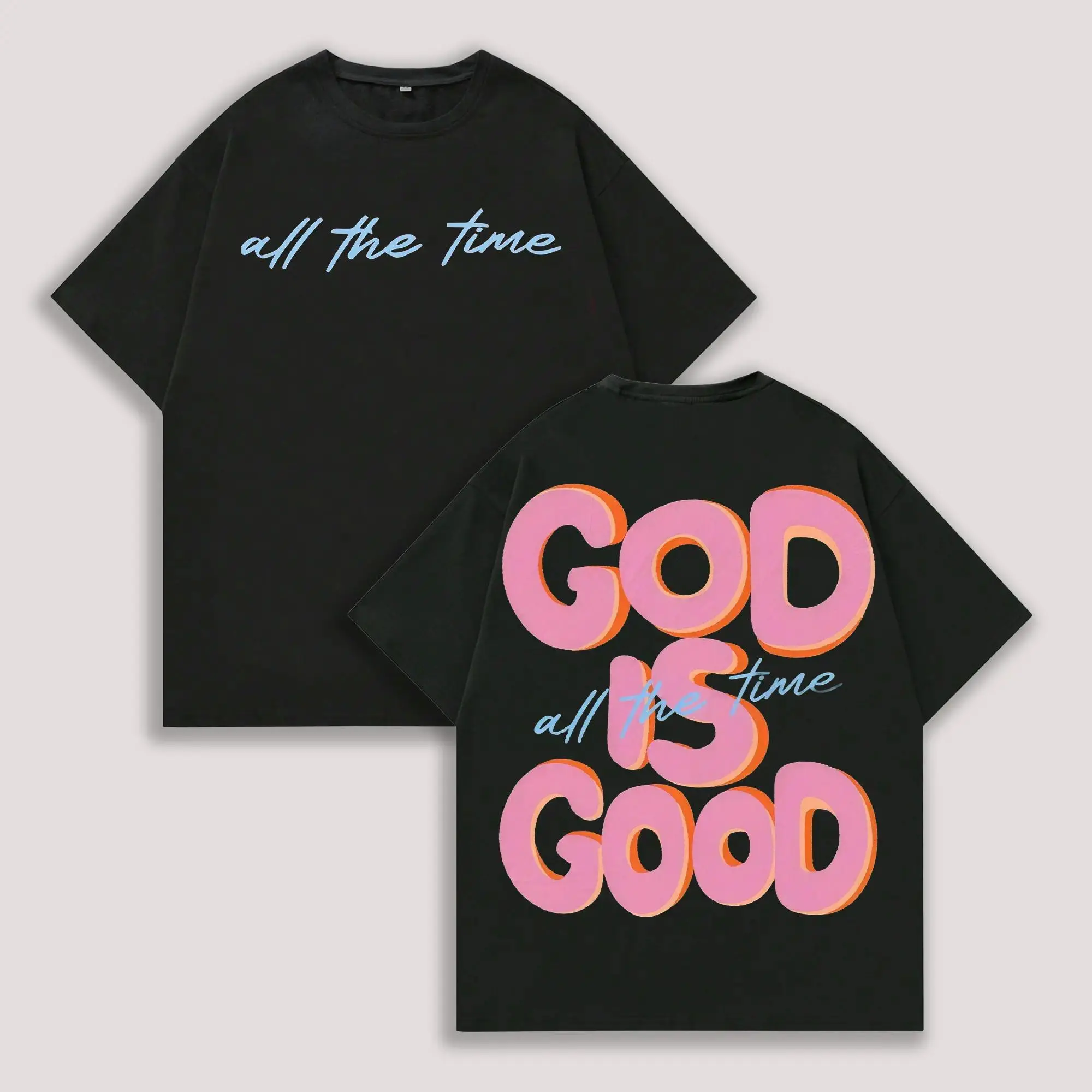 Women's 100% Cotton Casual Oversized Short-Sleeve Round Neck T-Shirt, Double-Sided "GOD IS GOOD" Graphic Print, Retro Vintage Streetwear Loose Fit Tops