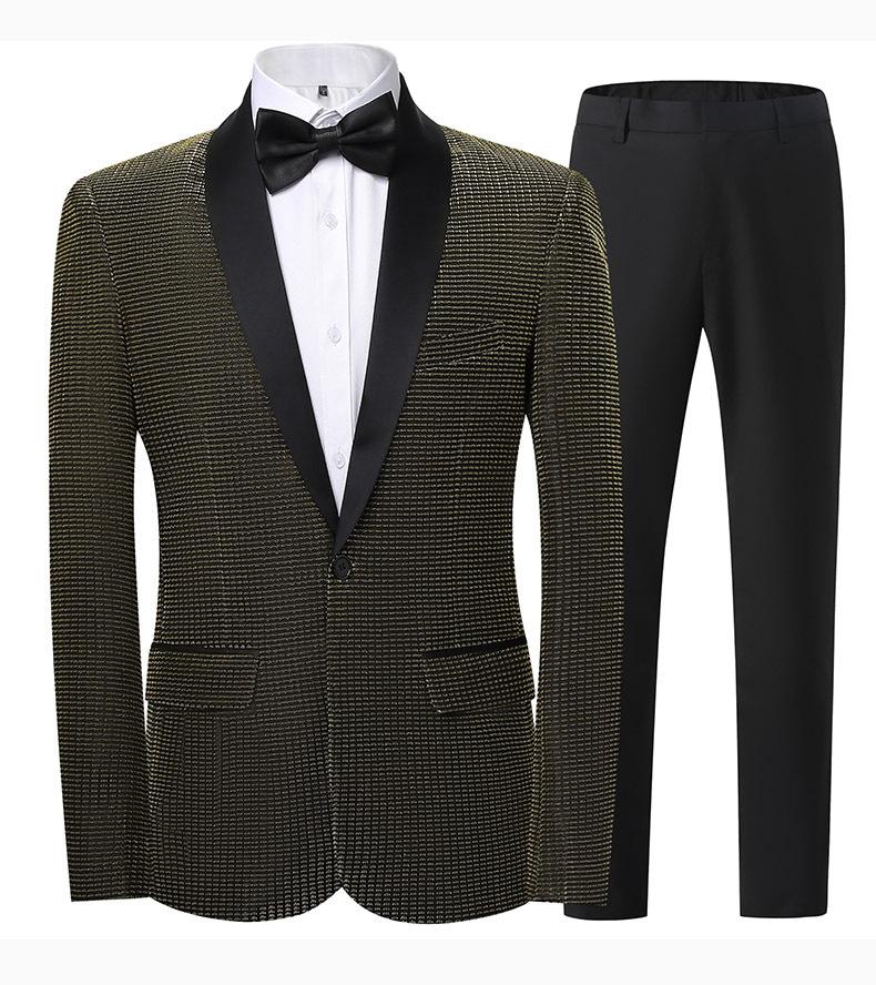 Men's Slim Fit Groom Tuxedo Suit  Korean Style Wedding Blazer & Pants Set, Business Casual Plaid Suit
