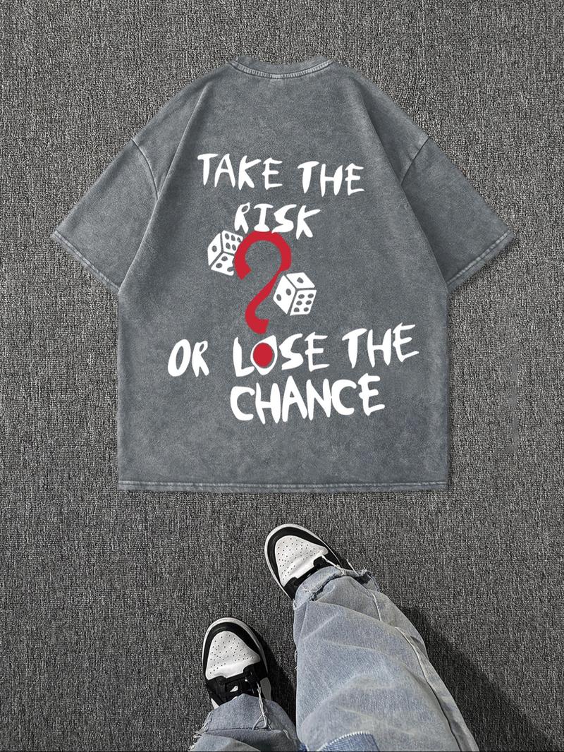 Men's Vintage Dice Print Round Neck Tee, Regular Fit Casual Short Sleeve T-shirt for Summer, Men's Top for Daily Wear