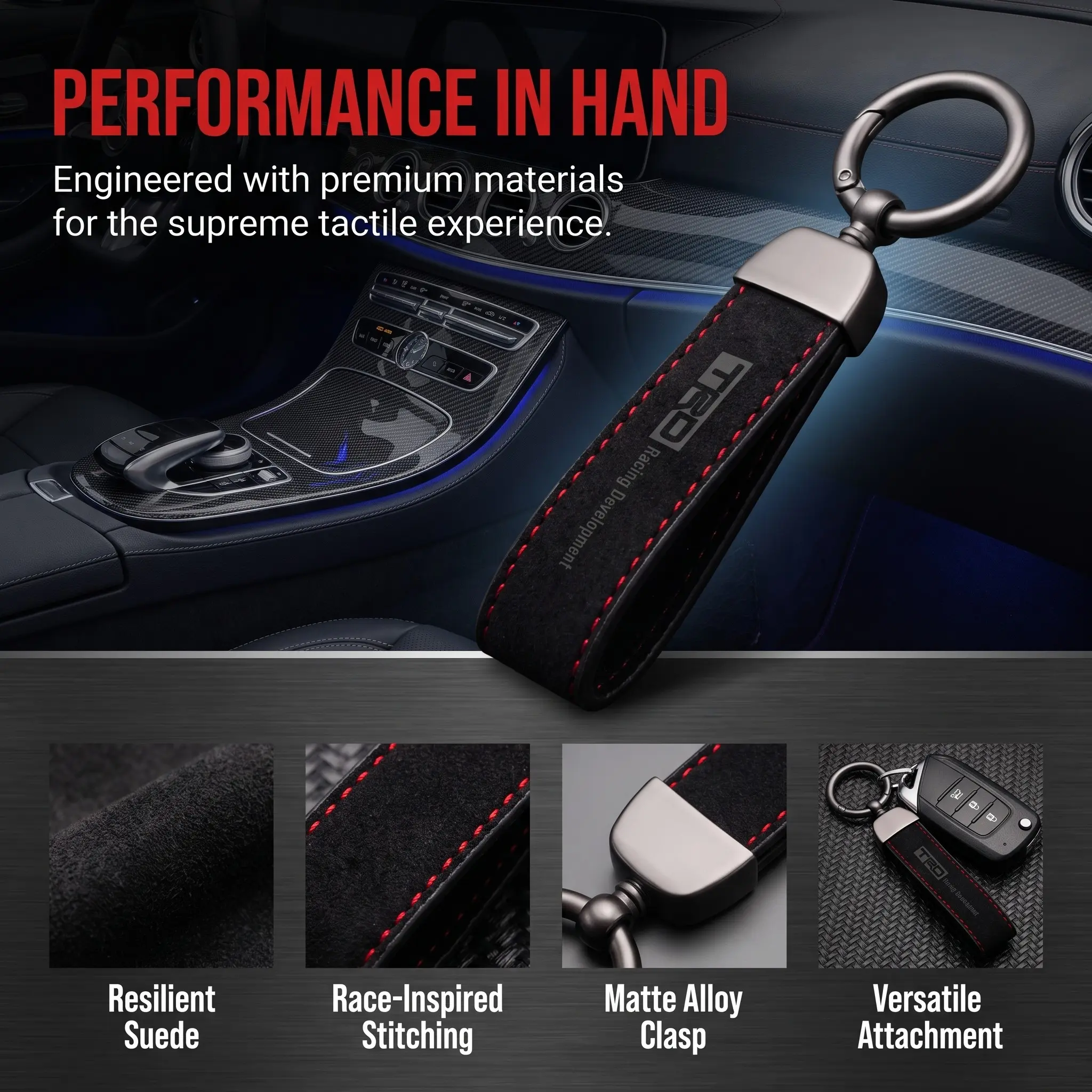 Automotive Suede Alcantara Key Fob Cover Keychain Fit Toyota TRD Off-Road TRD Sport TRD Pro Tacoma 4Runner Tundra Sequoia, Interior Car Accessories