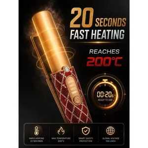 Cordless Hair Straightener with Red Rhinestones, Portable Mini Flat Iron, Fast Heating Hair Styler, 3 Heat Settings, Travel Hair Straightener for Touch Ups & Daily Styling