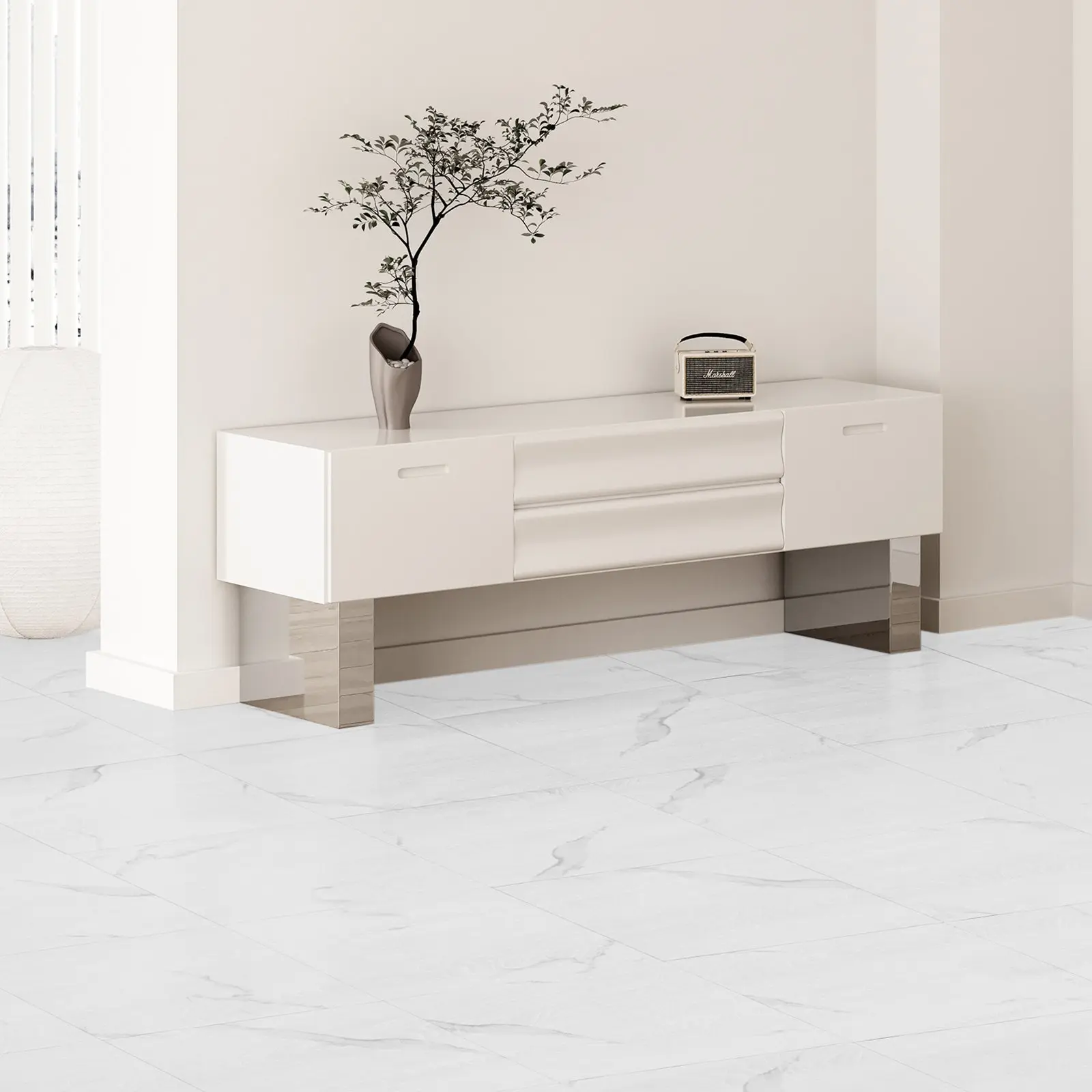 VEVOR Self-Adhesive Vinyl Floor Tiles, 12in x 12in, 50 Pcs, 0.06in Height, 0.1mm Thickness, 50 sq ft, Durable White Marble Texture, Easy Installation DIY Flooring for Kitchen, Dining Room, Bedrooms (Tools & Hardware Accessory)