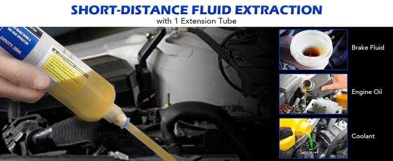 Orion Motor Tech 200/350mL Yellow/Blue Manual Fluid Extractor and Filler, Syringe Style Pump for Car Power Steering Transmission Gear Oil & Brake Fluid Changes,Hand Vacuum Pump for ATV Boat Automotive Fluid Extraction,extension tube