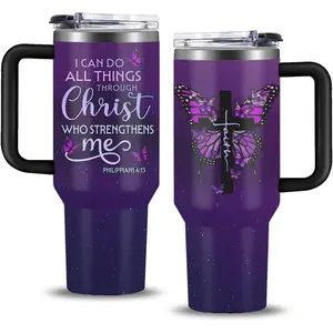 Christian Gifts for Women, 40 oz I Can Do All Things Christ Tumbler With Handle, Inspirational Religious Birthday Gifts for Faith Cup, Christian Jesus God Bible Verse Pastor Prayer Gift for Christmas