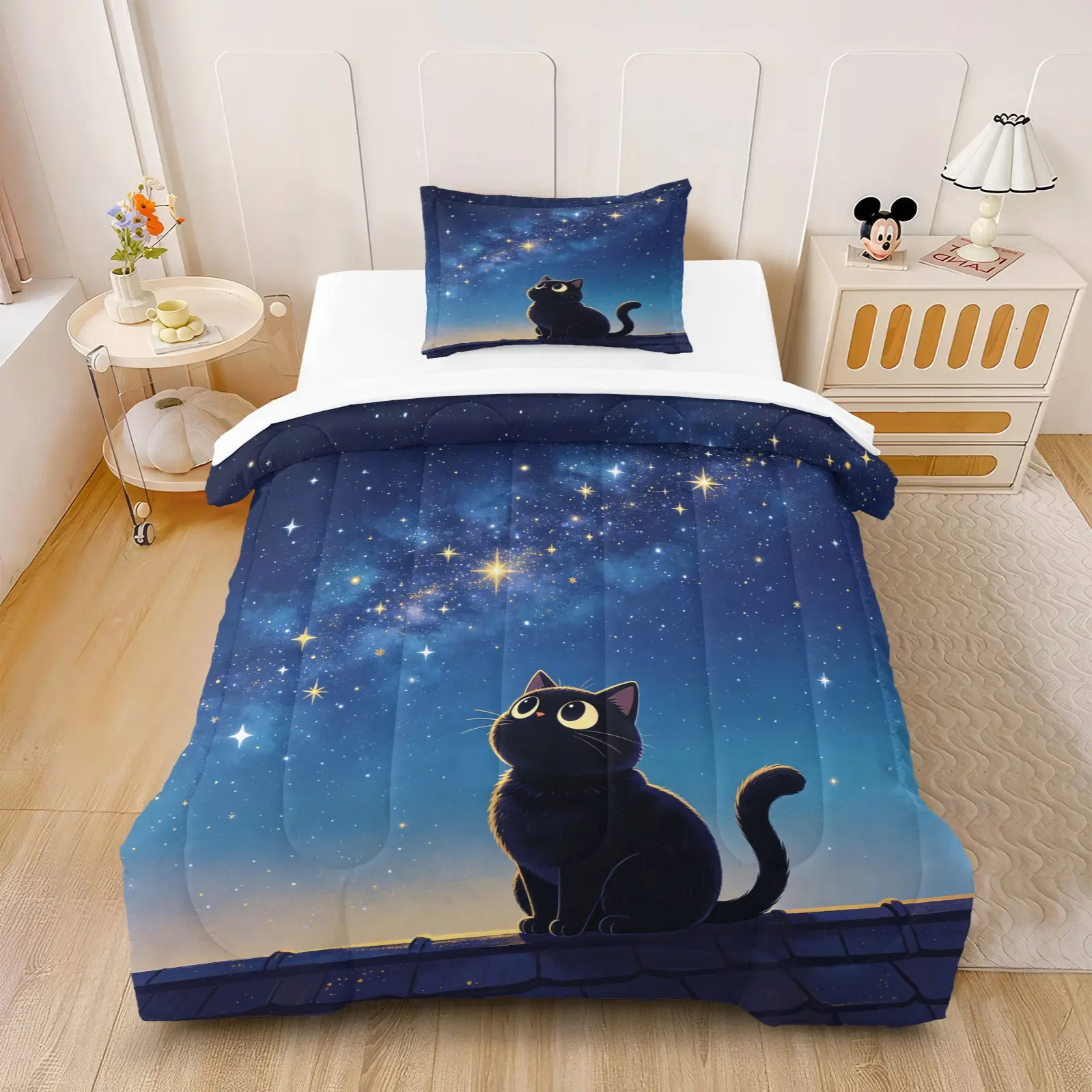 2/3Pcs Healing Cat Print Comforter Set, Breathable Skin-Friendly Fade-Proof, Cute Style All Season Bedding (With Filler, No Pillow Inserts)