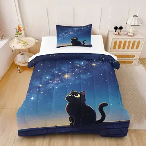2/3Pcs Healing Cat Print Comforter Set, Breathable Skin-Friendly Fade-Proof, Cute Style All Season Bedding (With Filler, No Pillow Inserts)