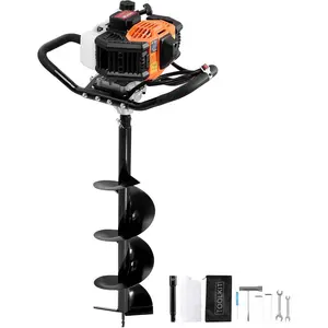 VEVOR Post Hole Digger, 52cc 1450W Auger Digger, Gas Powered Earth Digger with Two Drill Bit 6'' 10''and 3 Extension Rods, for Farmland, Garden and Plant, EPA Certification, Black+Orange+White