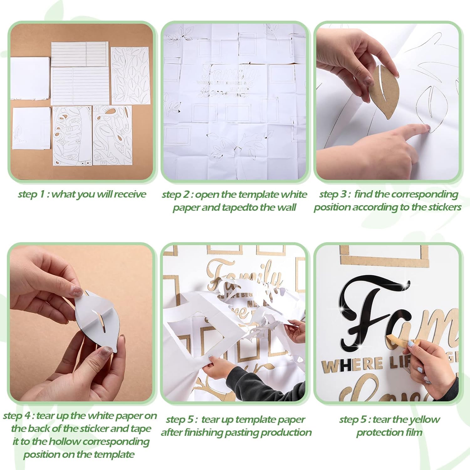 SUNDAY MIRTH Family Tree Wall Decal  3D DIY Mirror Sticker Photo Frames Removable Wall Art Decals Home Decorations for Living Room Bedroom Kitchen Dining Office,  x  Inch(Black)