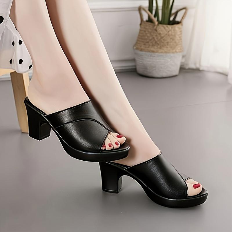 Chunky High Heels Women's Fashion Peep Toe Sandals, All-Match Slip On Going Out Shoes