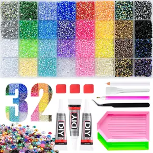 Rainbow Rhinestone Kit with Tools, Easy-To-Use ，32 Grid Multicolor Flat Resin Rhinestones All In One DIY Bling Kit with Rhinestone Tray, Pickup Pen, Tweezers, Wax Pencil, Complete Tools Set for Nail Art, Perfect Gift for Women