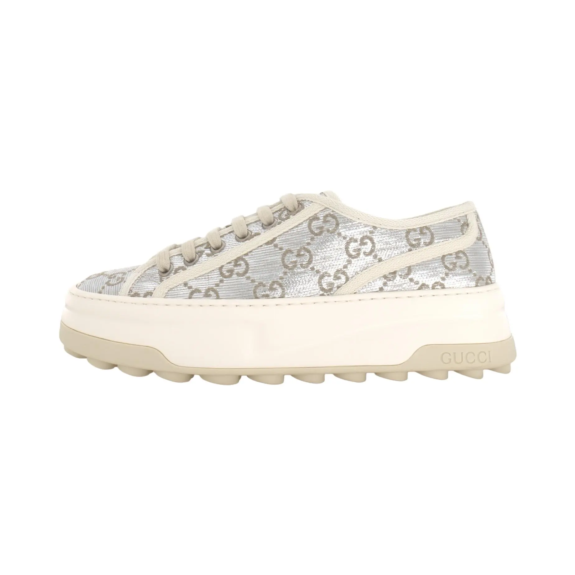 Gucci Tennis 1977 Women's Low-Top Sneakers with Metallic GG Logo and Satin Trim Verifiable, with credentials and supporting global authentication