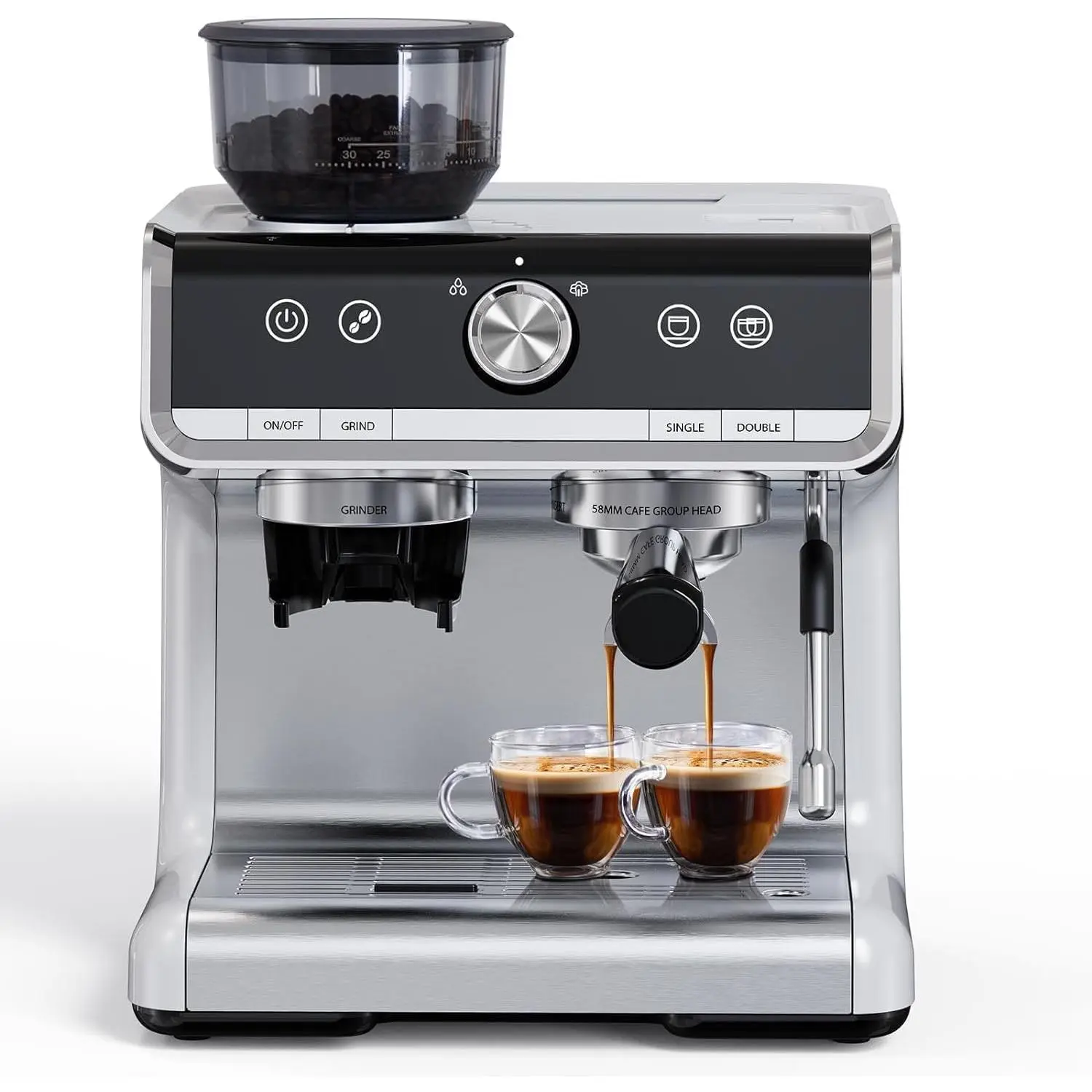 GAOMON Espresso Machine with Grinder, 2.8L, Fast Heating, Milk Frother, Interstellar Grey and Silver, Suitable for Home and Office