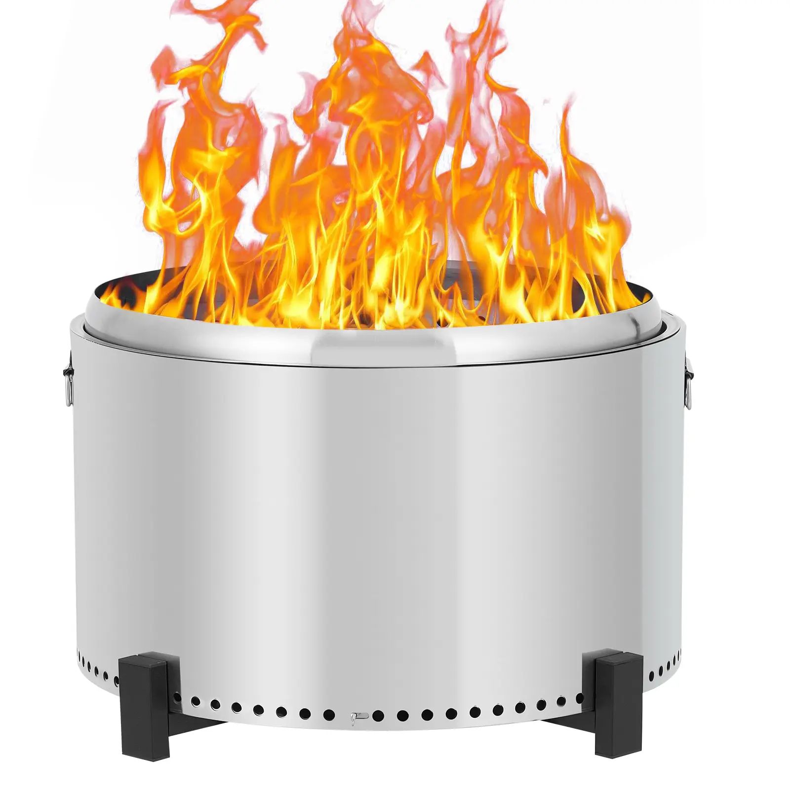 27 Inch Smokeless Fire Pit, Portable Outdoor Wood Burning Bonfire Stove with Secondary Combustion Airflow, Removable Ash Pan, Air Switch, Stand & Handle Options, Stainless Steel or Iron Fire Bowl for Camping Patio Backyard Outdoor Gathering