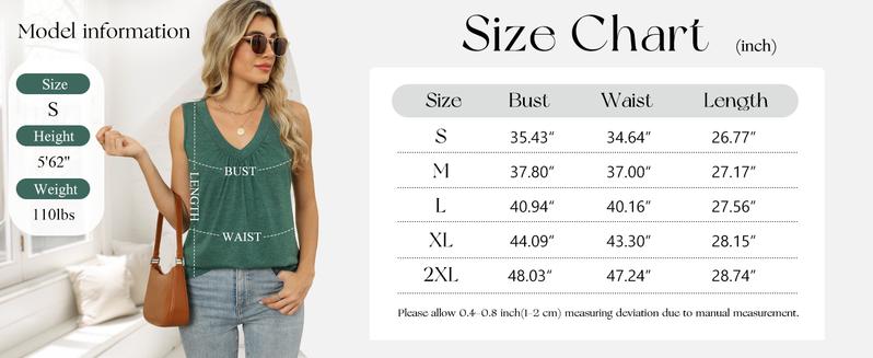 WIHOLL Tank Top for Women Loose Fit Sleeveless Shirts V Neck Summer Clothes Ruched Women's Tees and Tanks Curved Hem
