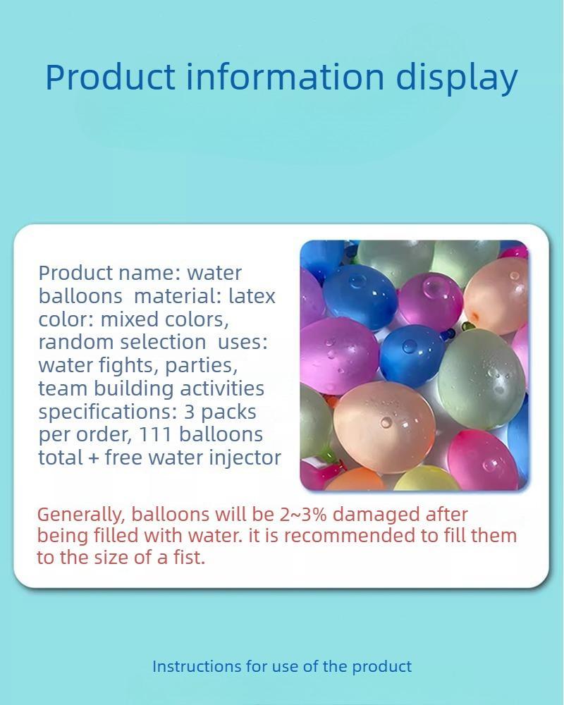 111 PCS Automatic water-filling balloons for water fights, a summer children's toy that quickly fills up for water festivals and is popular on Douyin (TikTok) for outdoor use.
