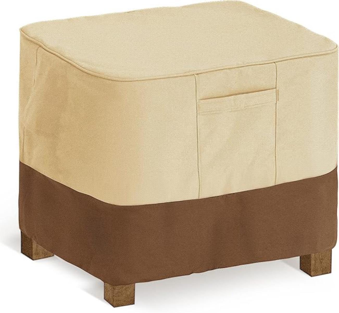 Square Patio Chair Cover Waterproof Heavy Duty Outdoor Ottoman Cover with Padded Handles 26x26x17 Inch Patio Side Table Lawn Furniture Covers, Beige & Brown