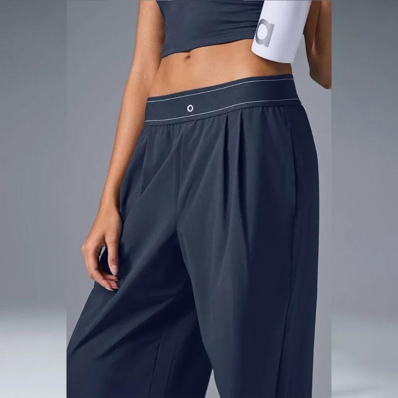Casual Vibe Style Women's Wide Leg Pants Yoga Front Fold Loose Elastic Waist Sports Straight Pocket Soft Black Casual Womenswear Activewear Blouse Essential Cropped Bottom Day Dress Light Summer Top