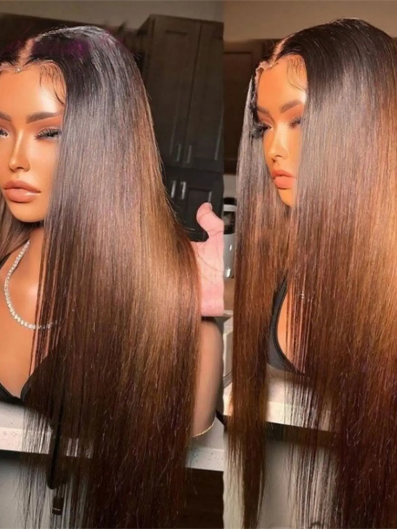 Gradient Gold Soft Long 30 Inch 180 Density Smooth Straight Hair Deep 13x4x1 Front Lace Wig, Glueless Heat Resistant Daily Wear
