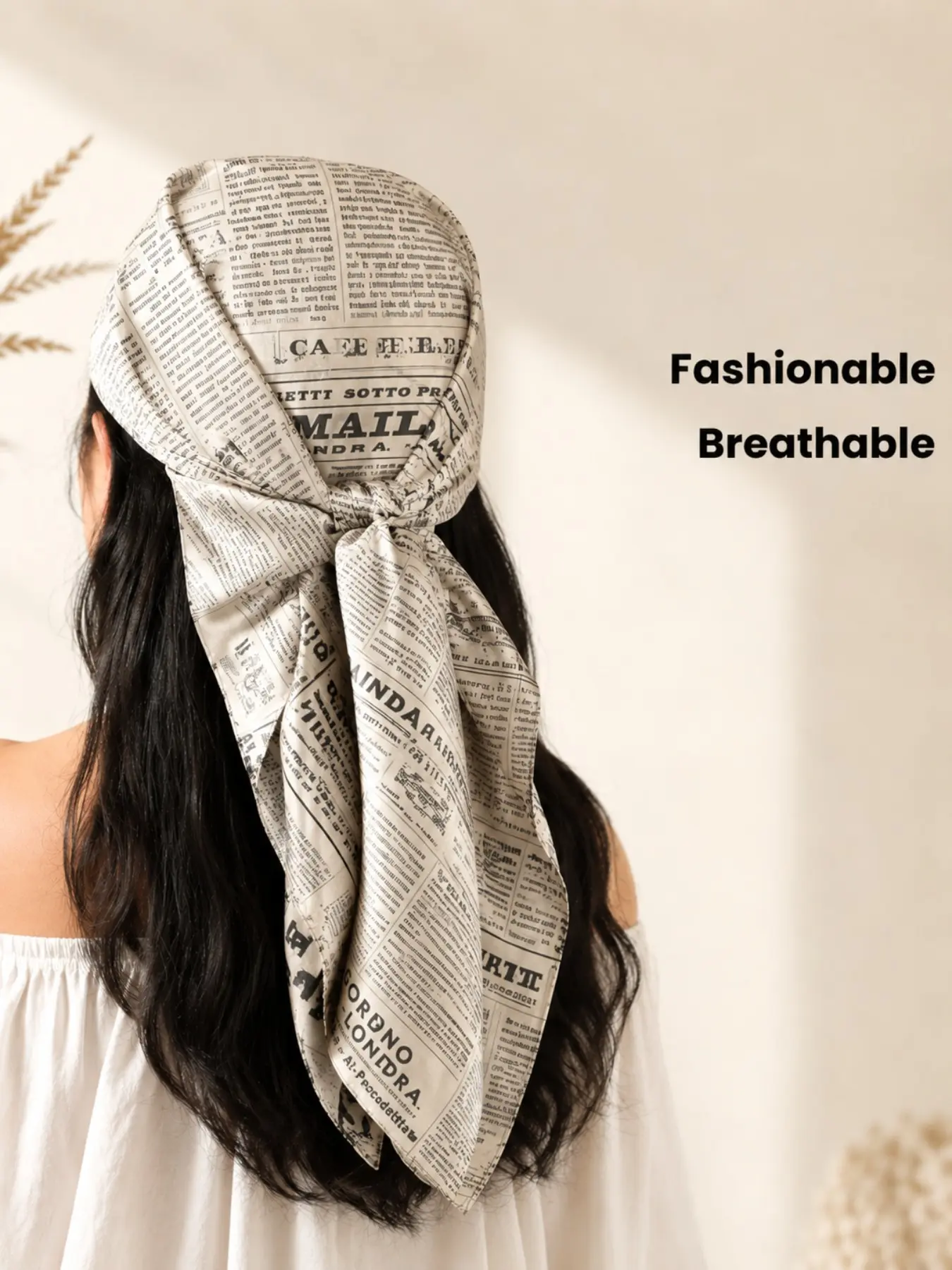 Retro Newspaper Print Square Scarf for Women, Casual Fashion Silk-Like Headscarf, Boho Shawl Wrap, Versatile Headscarf, Neckscarf, Multi-Way Wear for Hair, Neck, Bag & Head