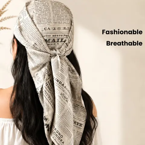 Retro Newspaper Print Square Scarf for Women, Casual Fashion Silk-Like Headscarf, Boho Shawl Wrap, Versatile Headscarf, Neckscarf, Multi-Way Wear for Hair, Neck, Bag & Head