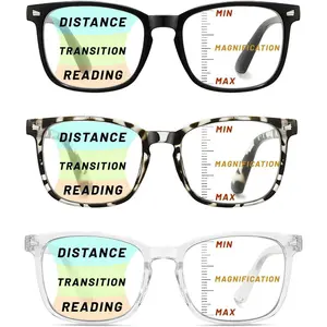Progressive Multifocus Reading Glasses 3 Pack Blue Light Blocking Lightweight Reader with Spring Hinge for Women Men