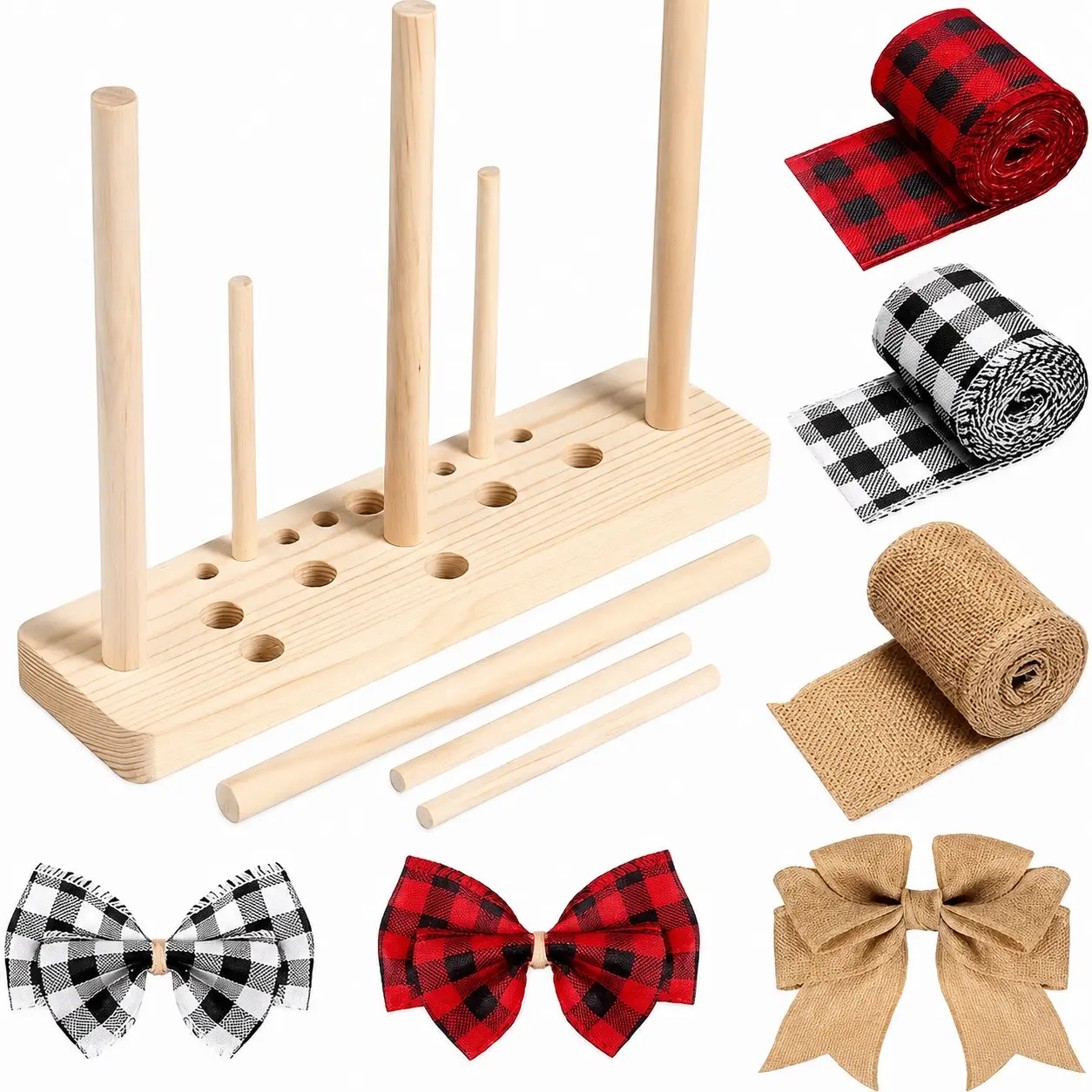 Wood Bow Maker DIY Hand Bow Ribbon Making Tool Wooden Christmas Bow Wreath Maker Tools for Creating Bows Hair Bows Corsages Various Crafts