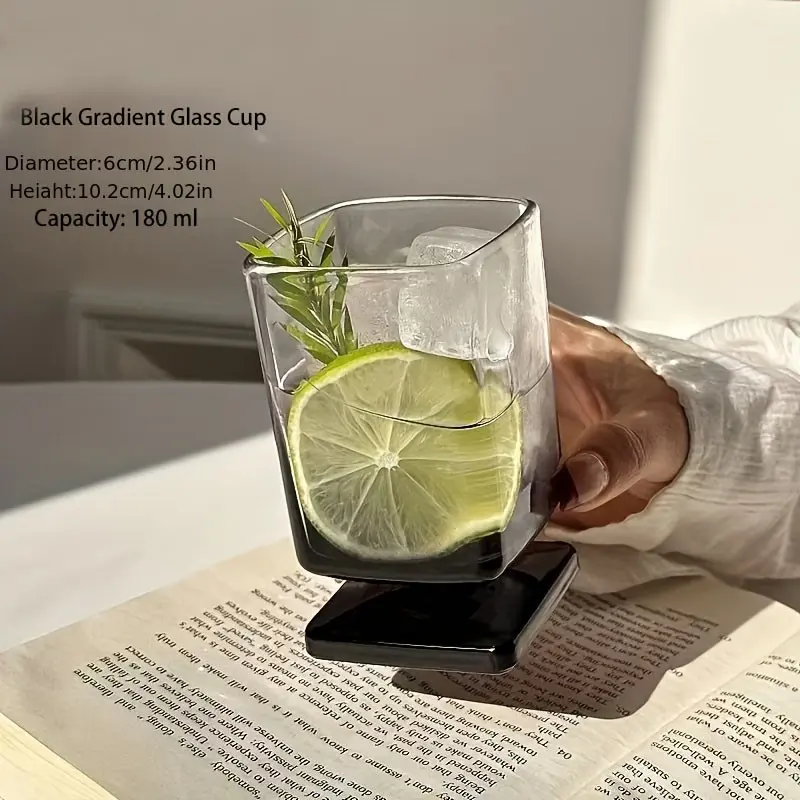 Square Glass Cup with Unique Design and Gradient, Durable Glassware and Stylish Drinkware for Cocktails, Juices, Whiskey, Home, Bar, Office