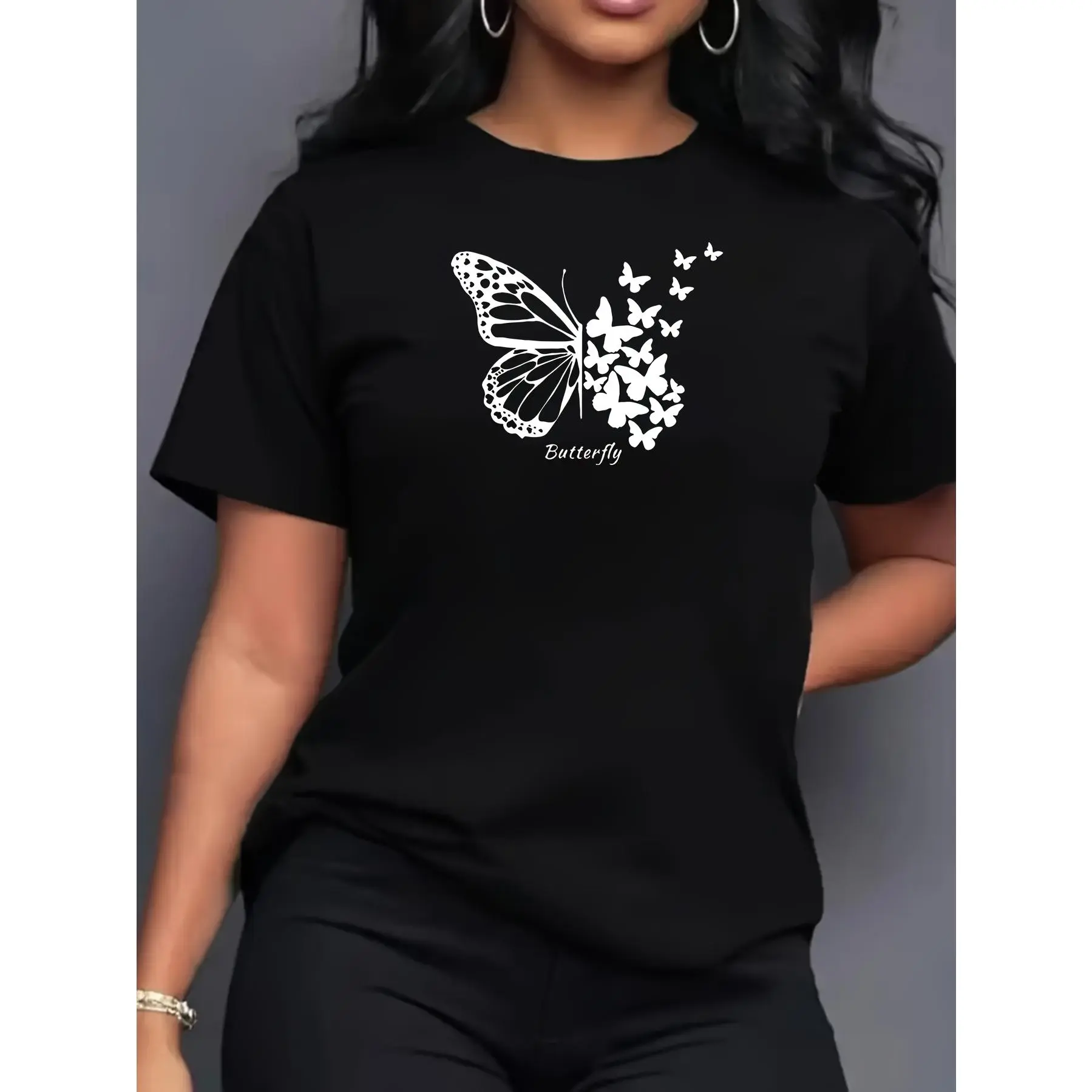 Butterfly Pattern Print Comfortable Women'S Short Sleeve T-Shirt Sport Floral Ladies Tee Graphic T-Shirt Women'S Top