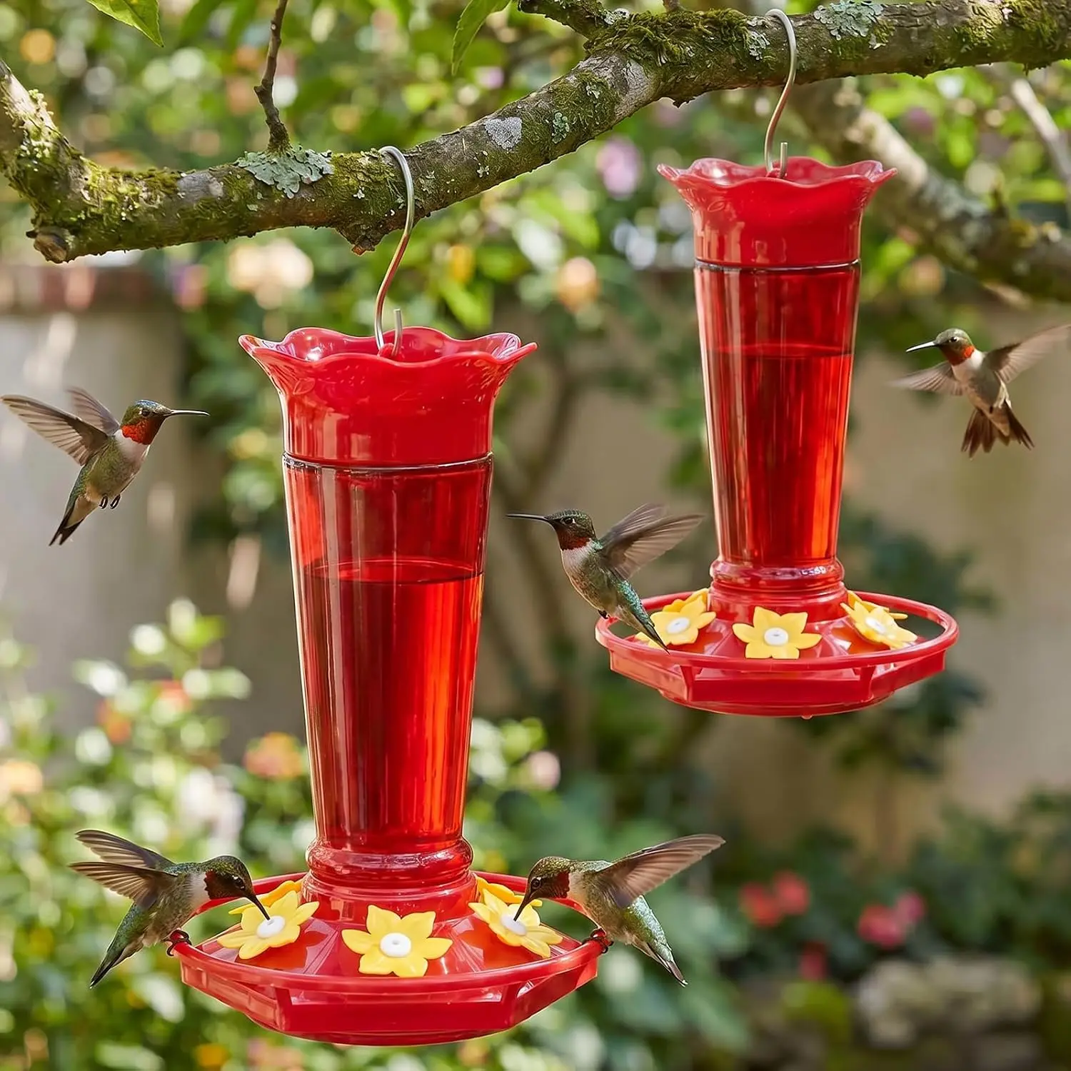 10 OZ Glass Hummingbird Feeders for Outdoors  - Red 2 Pack, Ant &  Proof and 6 Feeding Ports, Garden Yard Décor Gifts for Mom