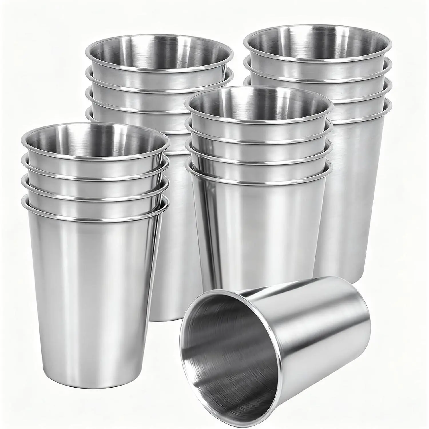 18 Pack Stainless Steel Cups 12 oz/350 ml Stackable Metal Cup Shatterproof Drinking Glasses Outdoor Travel Travel Pint Tumbler for  Adult Camping Birthday Parties Family Gathering