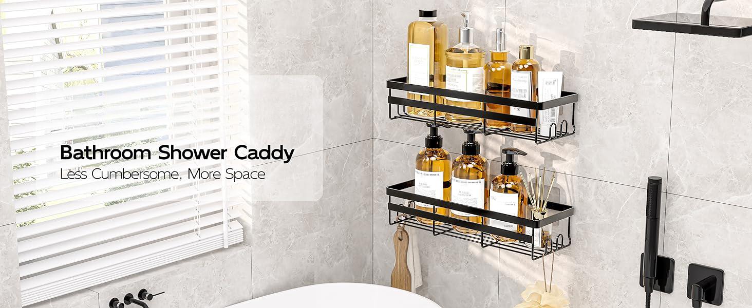 Shower Caddies 2 Pack - Adhesive Hanging Shower Shelf - Bathroom Organizers and Storage, No Drilling Stainless Shower Shelves for Home Decor, Bathroom Acce