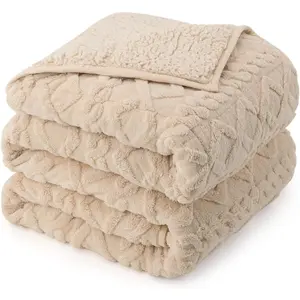 Weighted Blanket Queen Size 15lbs Classy Soft Jacquard Sherpa Blanket for Natural Calming Sleep Fluffy Cozy Sofa Bed Blanket for Winter Beige 60 x 80 inches