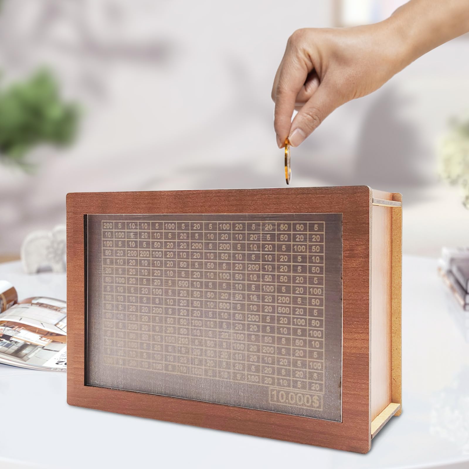 Cash Vault Wooden Savings Box, 2026 New Savings Challenge Box, Wooden Money Saving Box Money Box with Counter, Money Saver with Money 10000 Savings Target and Numbers
