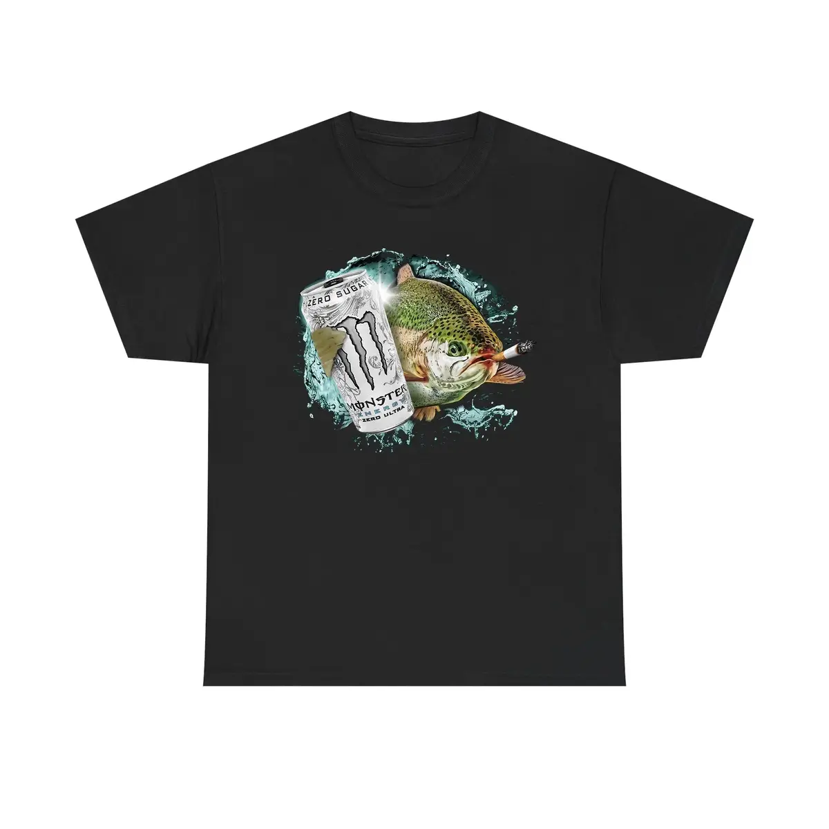 Men's Short-Sleeve Graphic T-Shirt - Dope Fish Funny White Monster Print Streetwear Sports Top, Menswear Casual Round Neck Tee