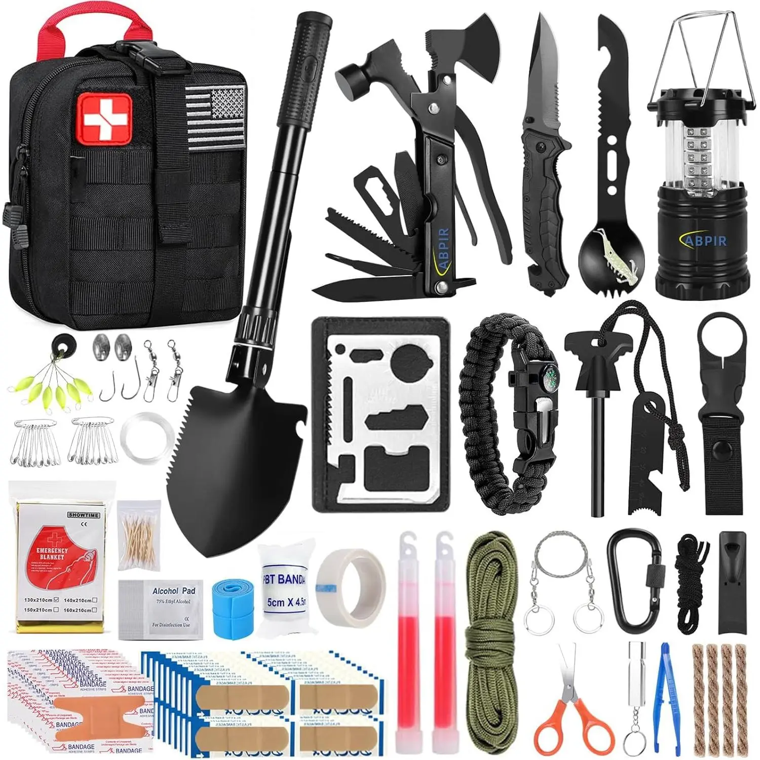 170-Piece Military Grade Nylon Tactical Compact Survival First Aid Kit with Molle System - Unisex Portable Outdoor Emergency Gear for Hiking, Camping, Road Trip; Ideal Gift for Men, Fathers, 170Pcs, Comprehensive Survival Kit, Essential Medical Supplies,