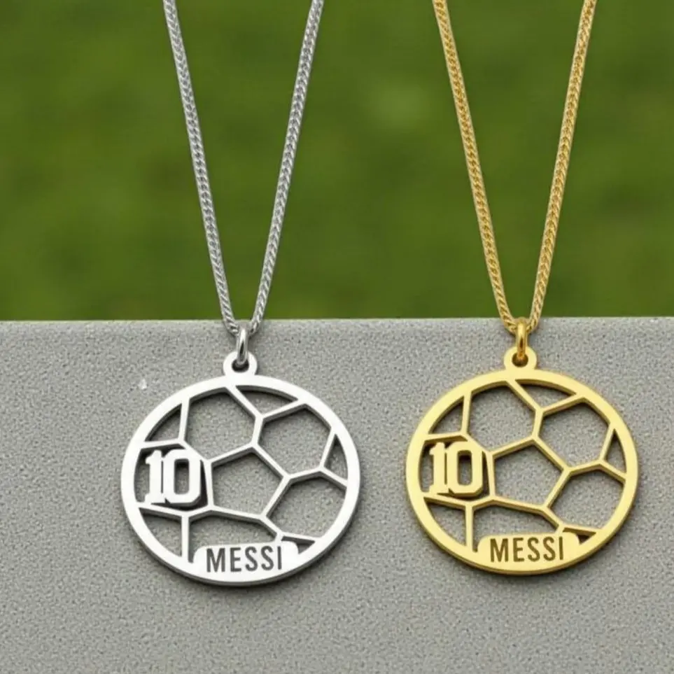 AS961 Gifts for Soccer Fans Personalized Custom Name Digital Football Pendant Stainless Steel Hollow Football Necklace Team Jewelry