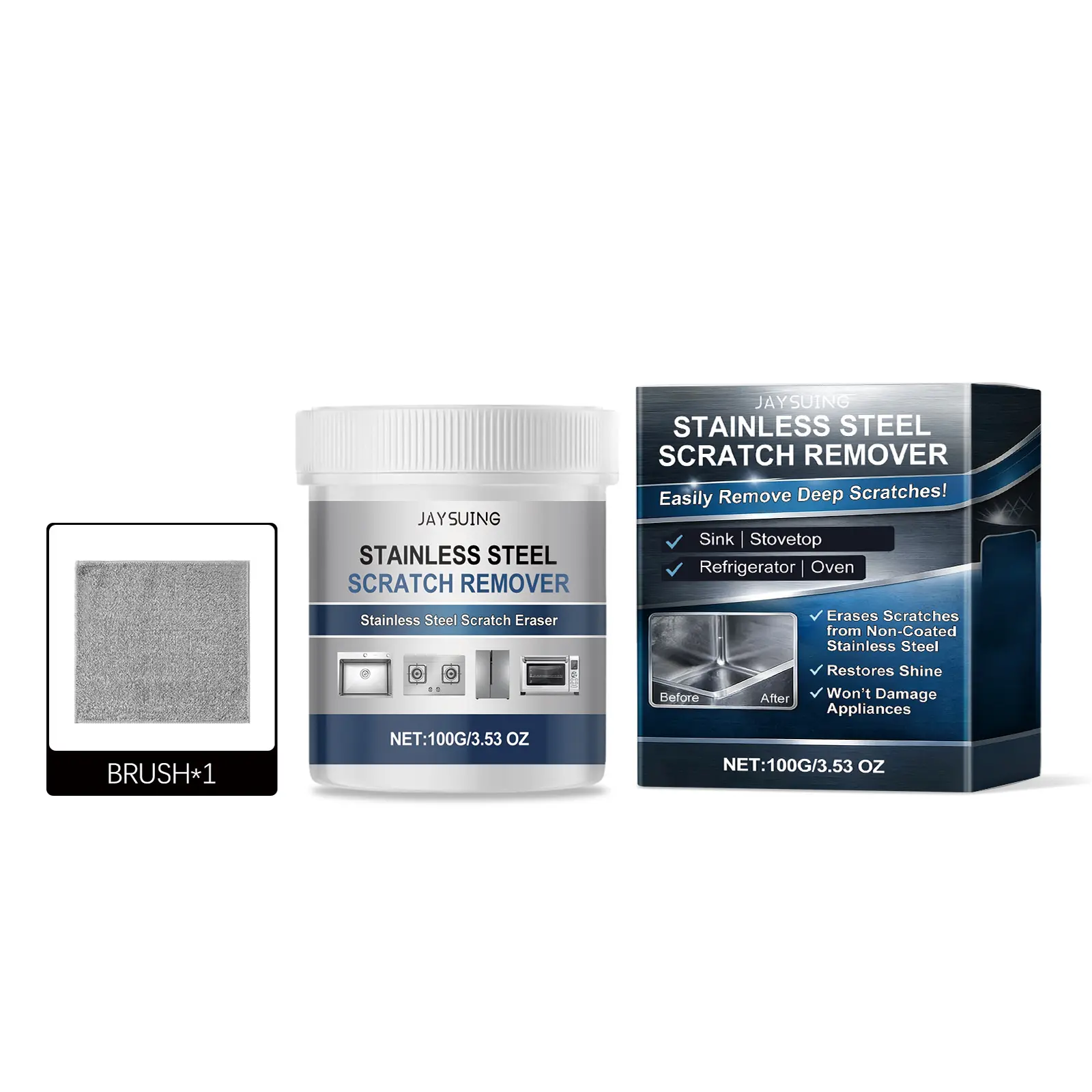 Jaysuing Stainless Steel Scratch Remover - Daily Cleaning Agent For Kitchen Stove Tops And Kitchenware - Removes And Refinishes Stainless Steel Scratches