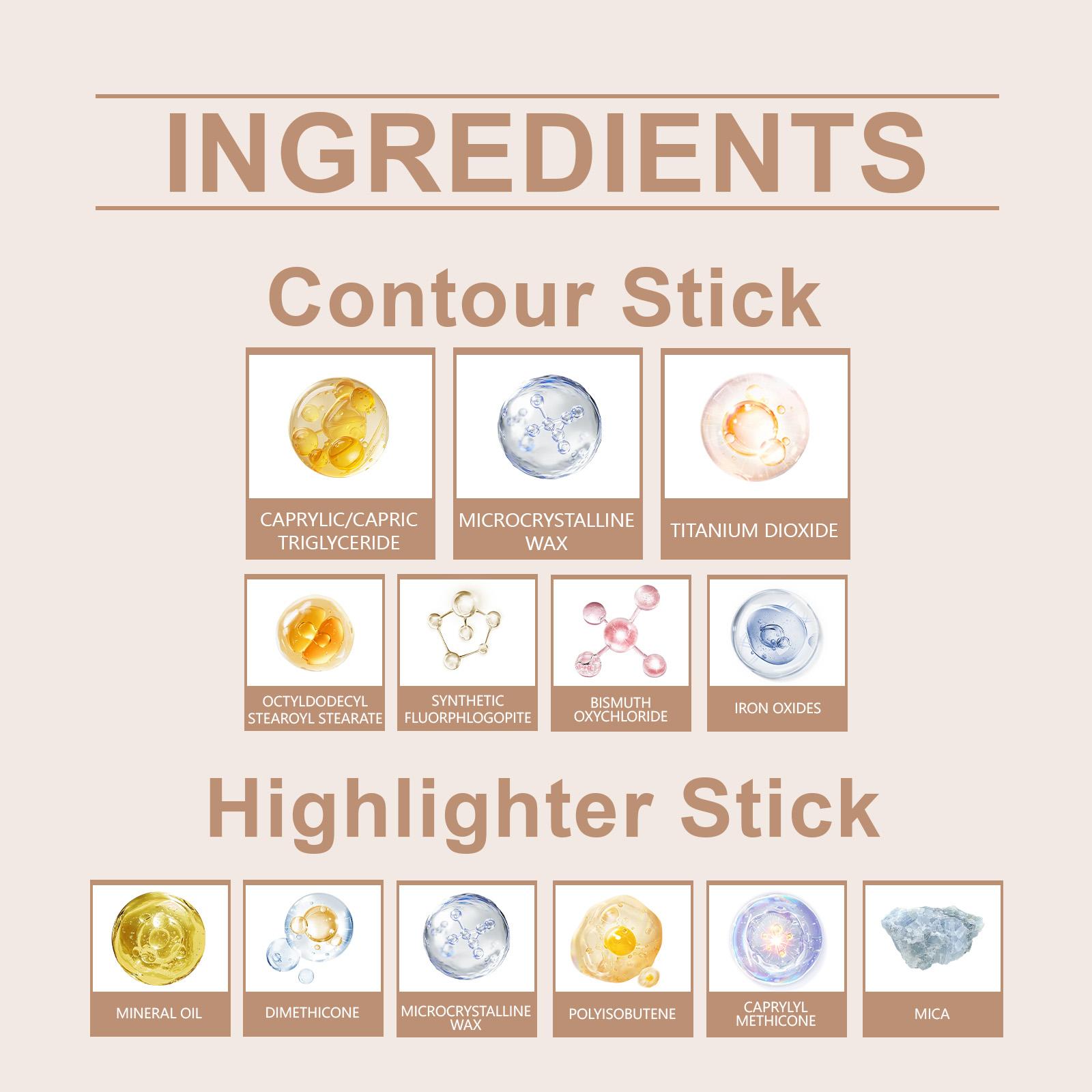 zephoco Natural Color + Light Brown 2-in-1 Contour and Highlight Stick Convenient Dual-Head Design Contour Highlight Stick