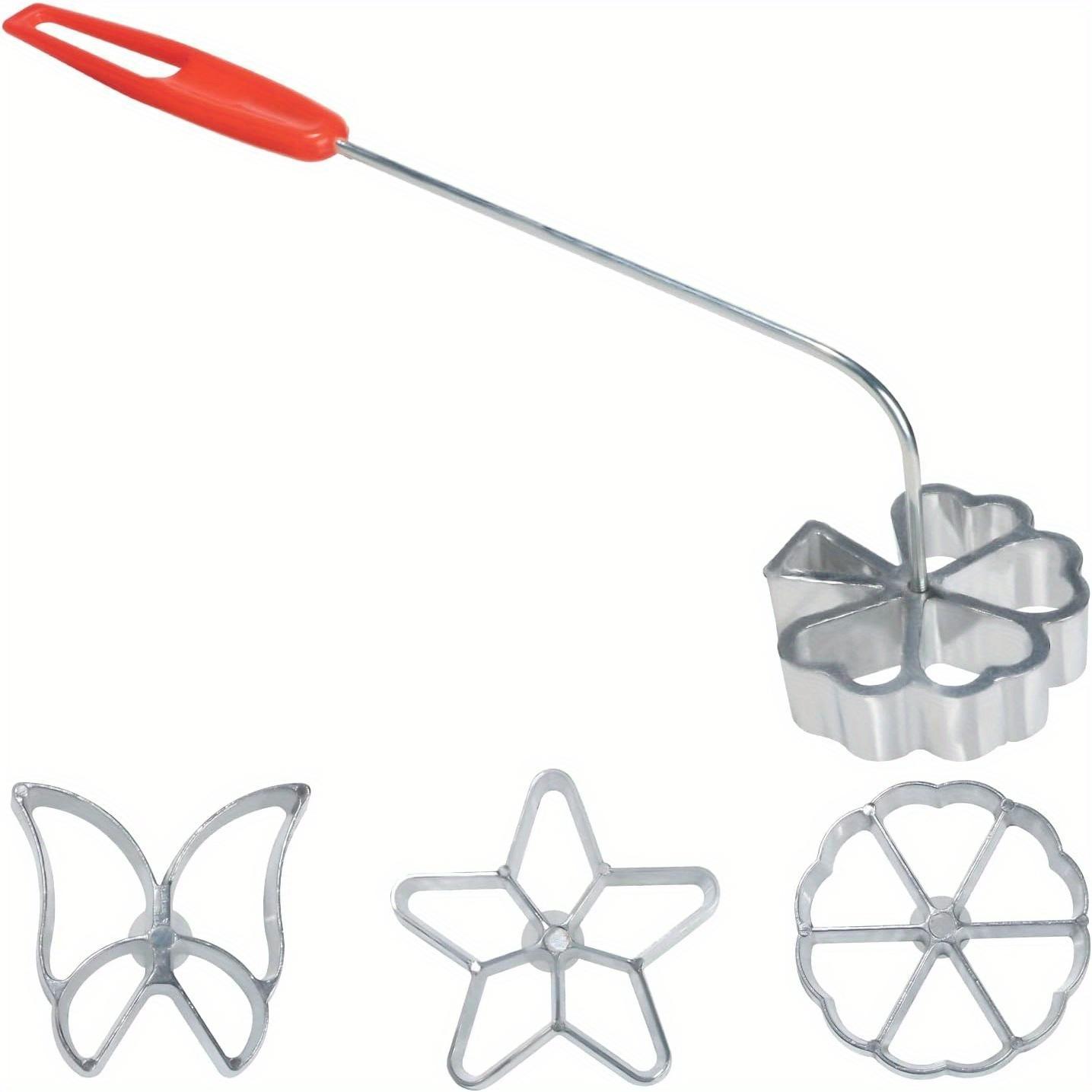 Creative Cake Printing Cookie Pastry Mold Set Featuring a Rosette Iron with Four Interchangeable Shapes: a Charming Butterfly, Star, Snowflake, And Leaf, Complete with a Lifting Handle for Easy Use in Baking Desserts, Biscuits, And Waffles