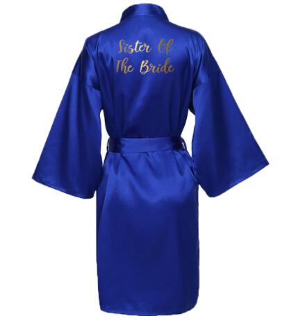 Silk Satin Robes Bridesmaid Bride Robes Bridesmaid Robes Wedding Long Robe Bathrobe Gold Print Royal Blue Robe
