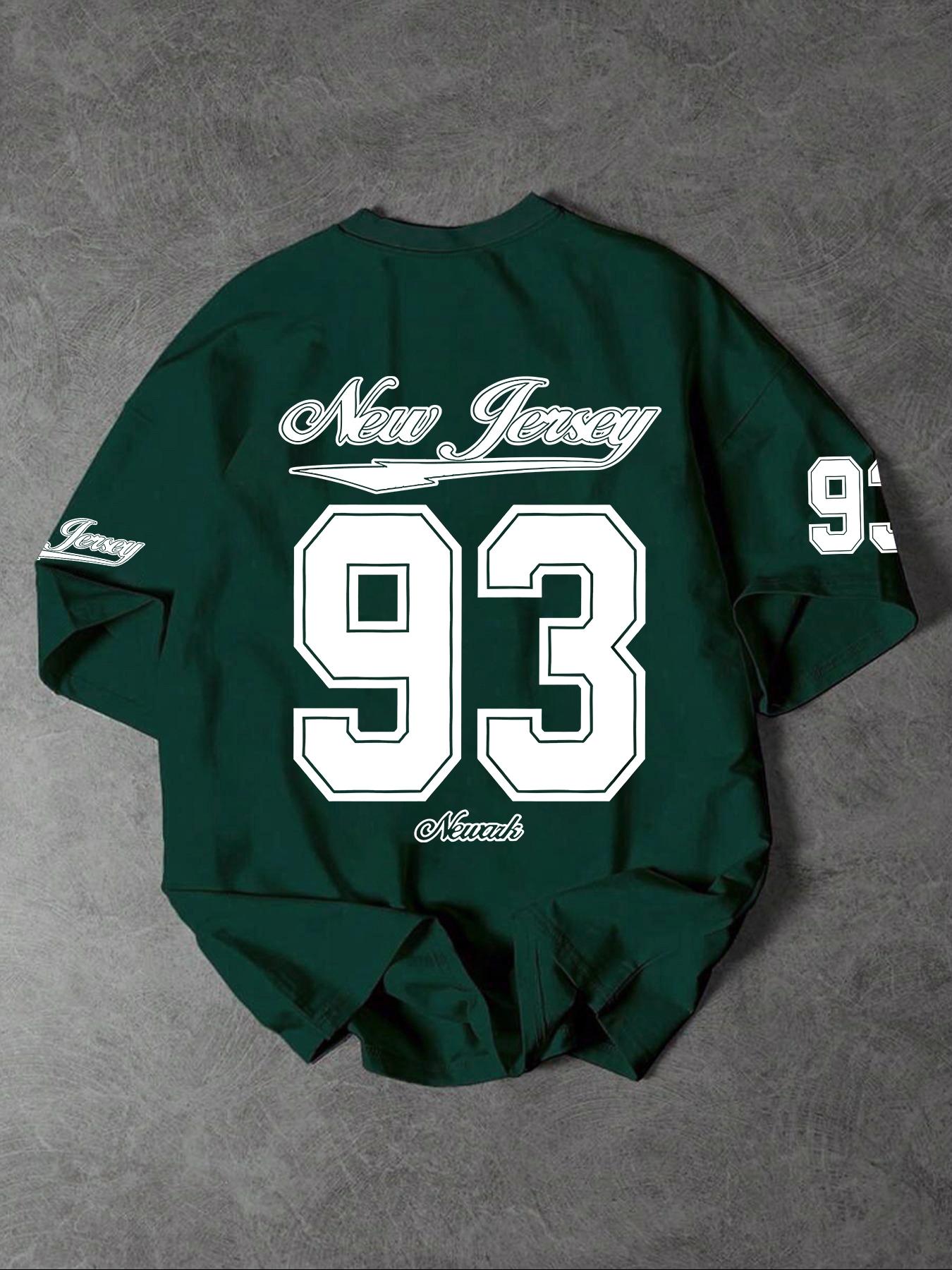 Men's Letter & Number Print Round Neck Tee, Regular Fit Casual Short Sleeve Crew Neck T-Shirt for Summer, Fashion Men's Top for Daily Wear, Athletic Sports Clothing