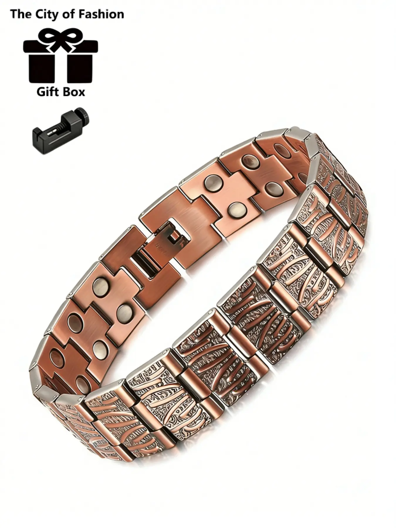 Vintage Copper Magnetic Bracelet, Adjustable Size, Strong Gauss Magnet, Trendy Metal Jewelry, Unisex Daily Accessory, Perfect Birthday Gift