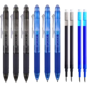 Retractable Erasable Gel Pens Clicker Fine Point 0.7 mm, Make Mistakes Disappear, 3 Black/3 Blue Ink Pens with 4 Bonus Refills for Drawing Writing Journaling and Crossword Puzzles