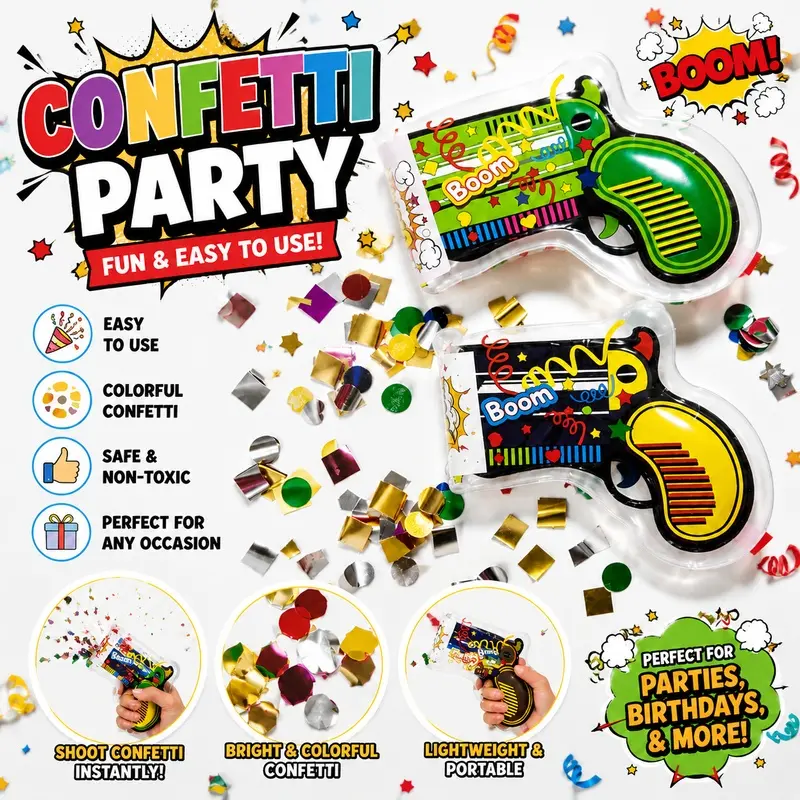 Inflating Handheld Confetti , Portable Boom Confetti Party Props, Kids Birthday Weekend Gathering Decor, Holiday Surprise Atmosphere Photo Booth Supplies Goodie Bag Fillers