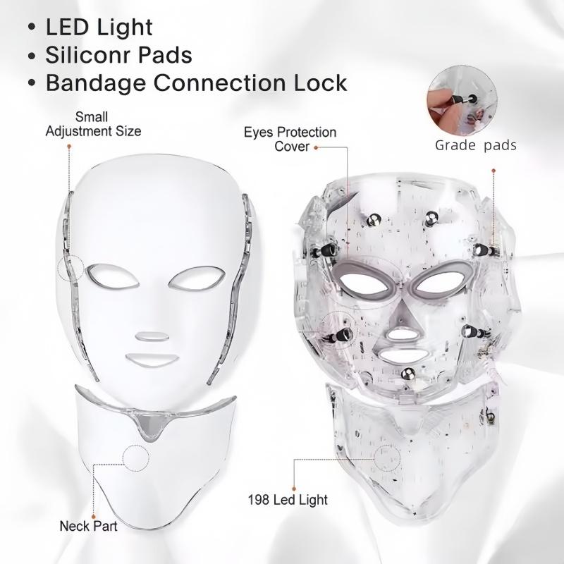 Seven color LED facial and neck care device, odorless, 110-240V voltage, American plug, plug-in, high-frequency facial skincare and beauty device