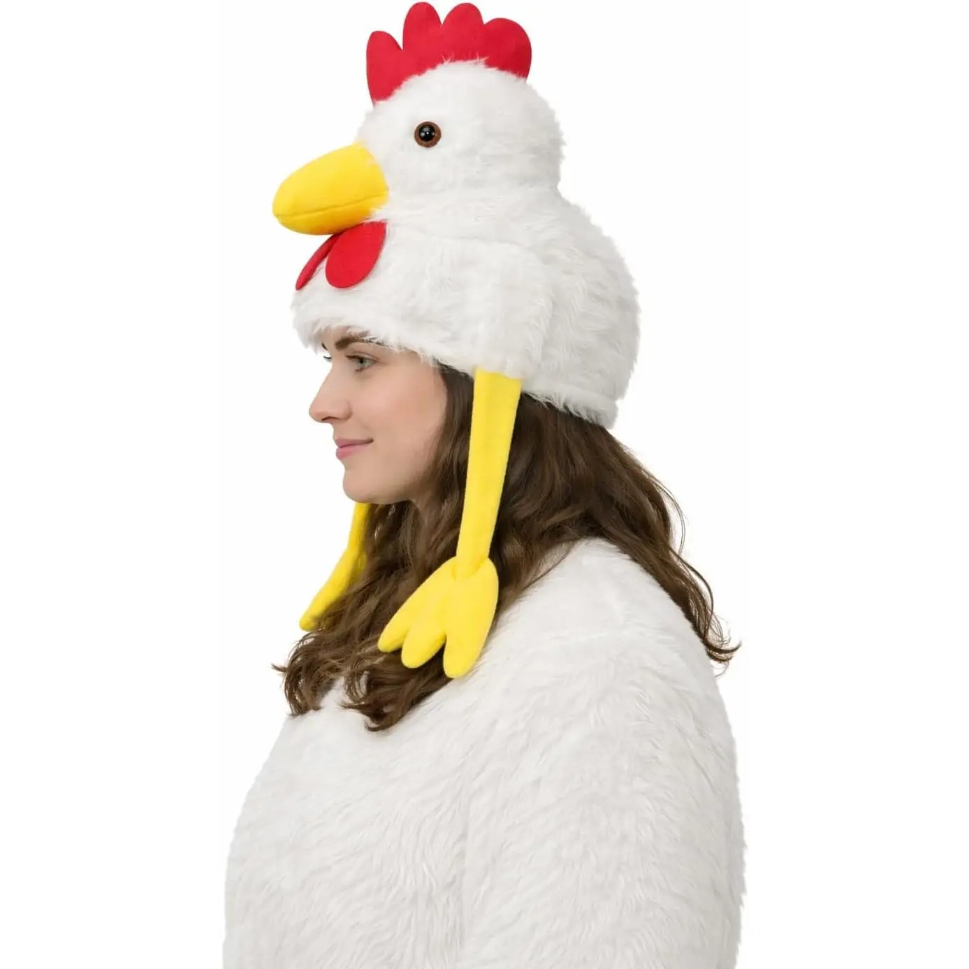 Chicken Hat | Funny Chicken  Hat | Chickens stume Hats | Plush Chickens Hats | Rooster  Accessory | Rooster stume Accessories | Roosters Cap | White | 18" | Elastic Fit