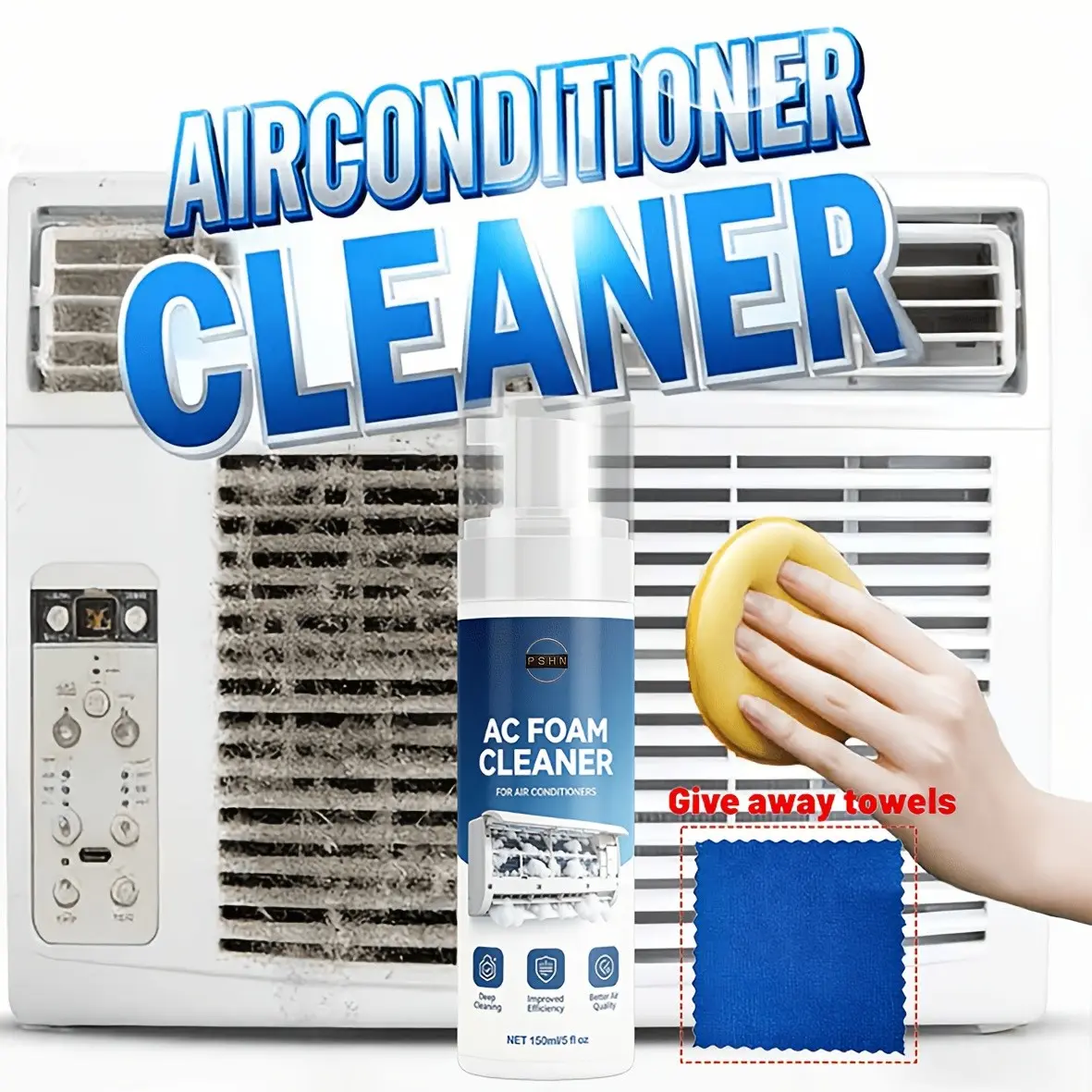 Multi-Purpose AC Foam Cleaner, No-Rinse, Strong Stain & Odor Removal, Suitable for Home & Car Air Conditioner, Deep Clean Evaporator Coil 5.07oz
