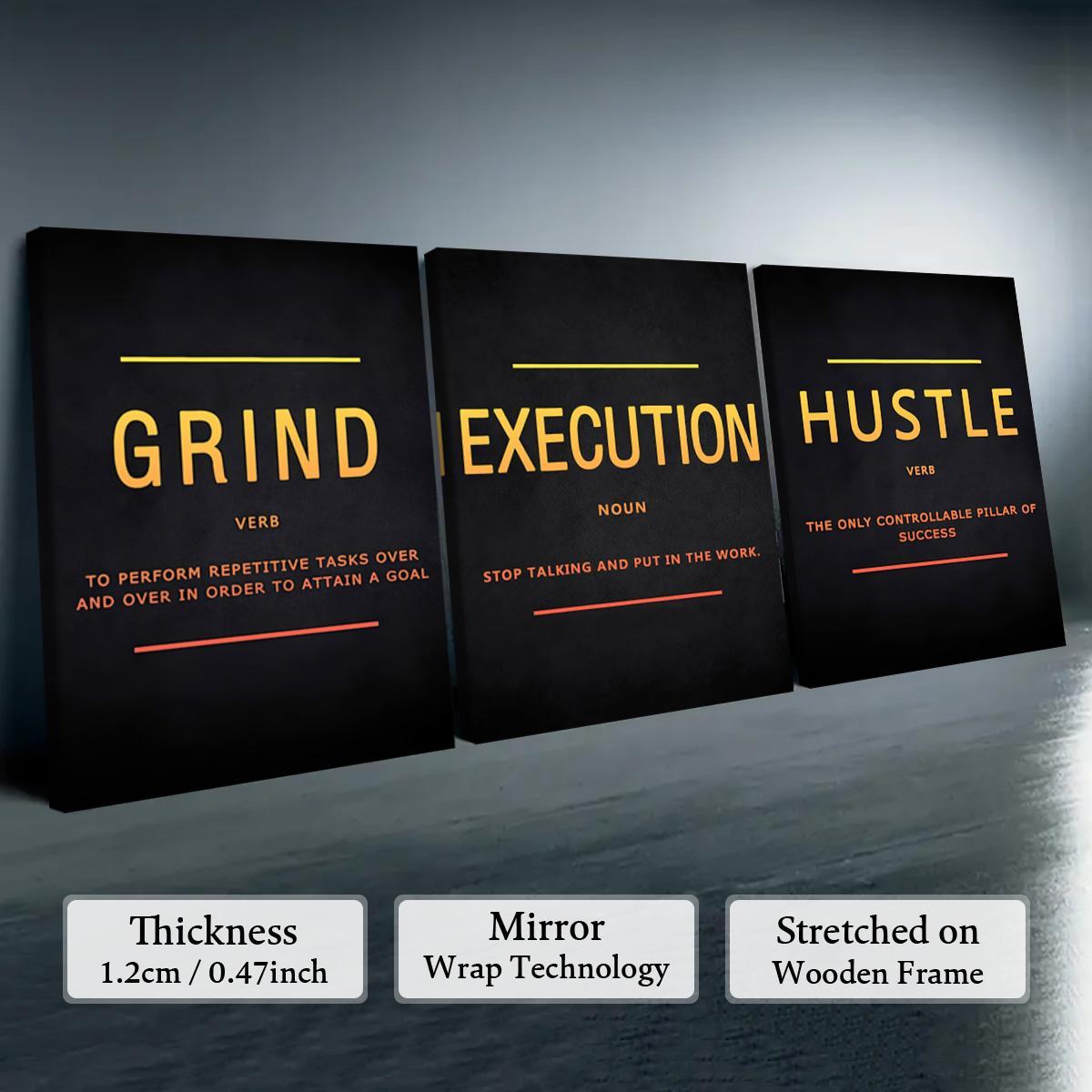 Wooden Framed Canvas Painting, 3 Counts/set Urban Inspirational Letter Decorative Painting, Modern Art Poster for Office Home Dormitory Dining Room Bar