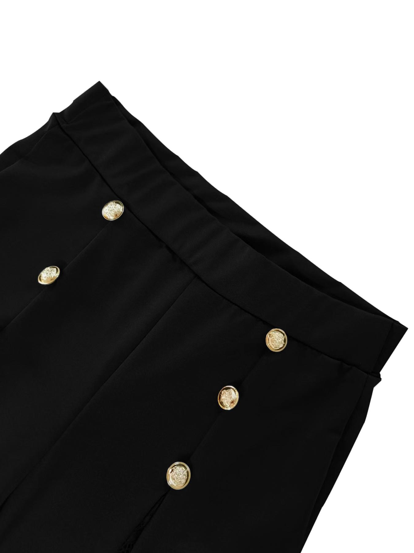 Women's solid color knitted fashionable pants, decorated with buttons, elegant semi transparent lace splicing wide leg bell bottoms, elegant and fashionable design - suitable for spring and summer - can be formal or casual, suitable for daily outdoor wear