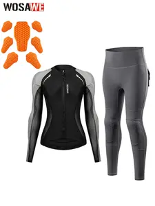 WOSAWE Women’s Mesh Padded Motorcycle Riding Set | High Waist Slim Fit Soft Protective Pads Sport Bike Shirt
